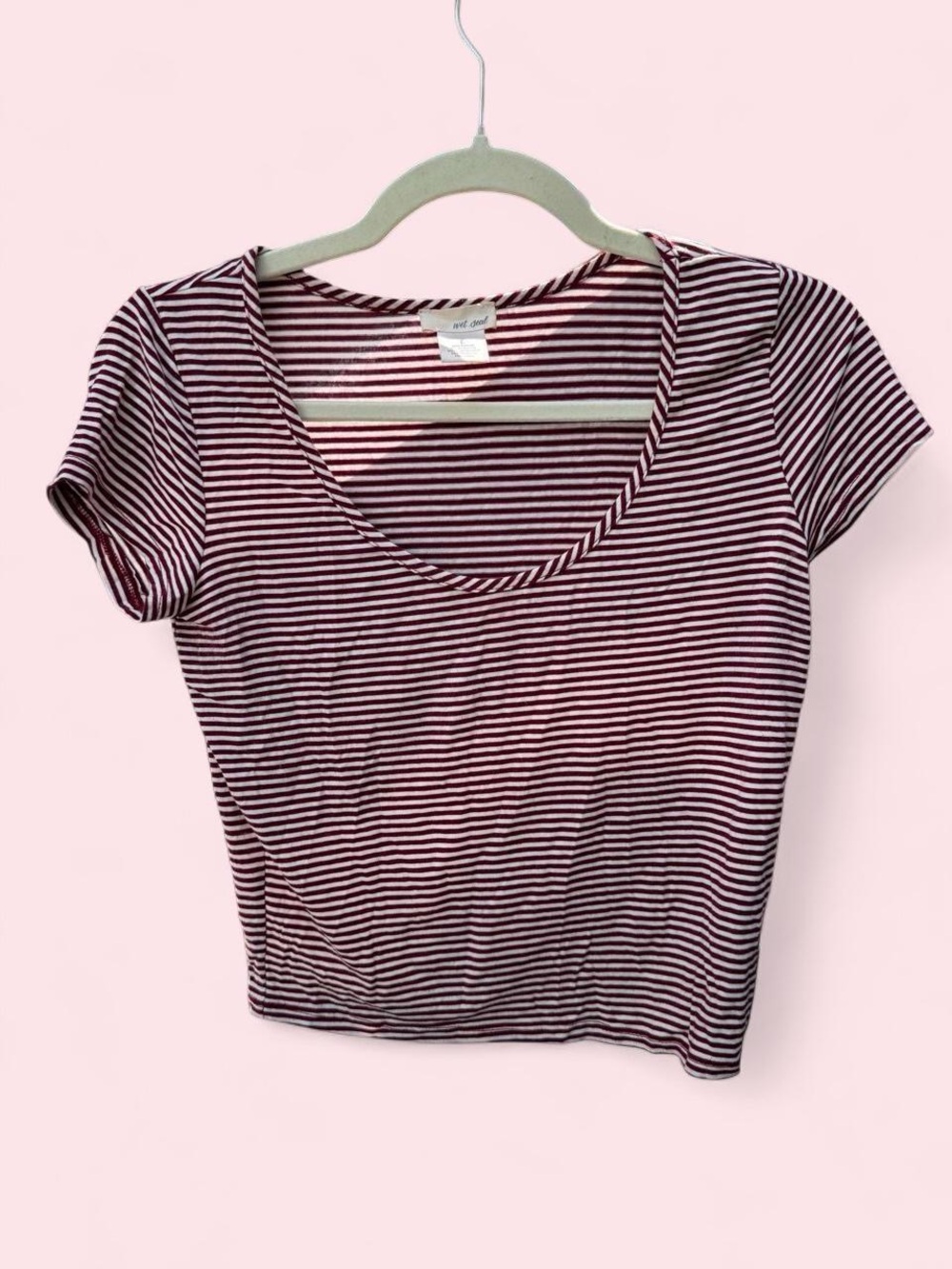 Vintage Wet Seal Scoop Neck Women Fall Layering Grunge Tee - Burgundy and White